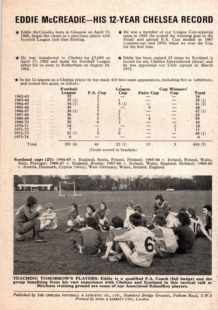 1st May 1974 Chelsea v Manchester United Testimonial Eddie McCreadie 1973-1974 - Image 2