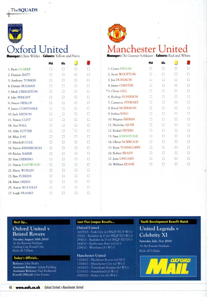 27th July 2010 Oxford United v Manchester United Friendly Pre-Season 2010-2011 - Image 2