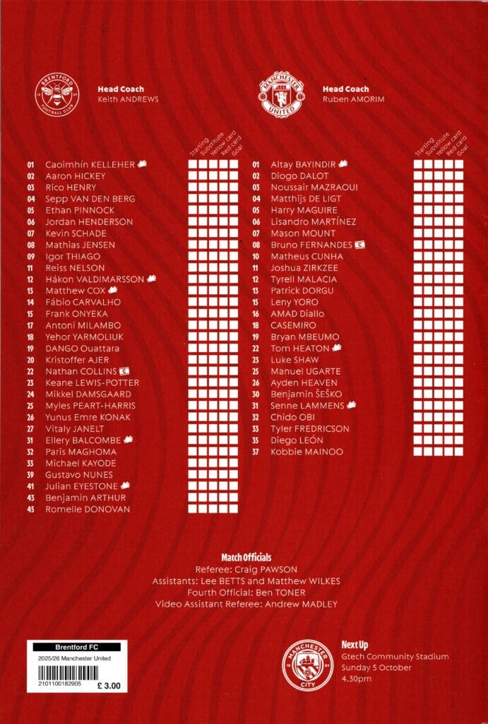25th September 2025 Brentford v Manchester United Premier League Matchday 06 2025-2026 - Image 2