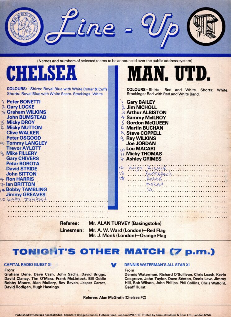 17th September 1979 Chelsea v Manchester United Testimonial Peter Bonetti 1979-1980 - Image 2