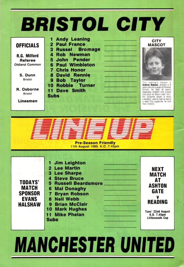 11th August 1989 Bristol City v Manchester United Friendly Pre Season 1989-1990 - Image 2