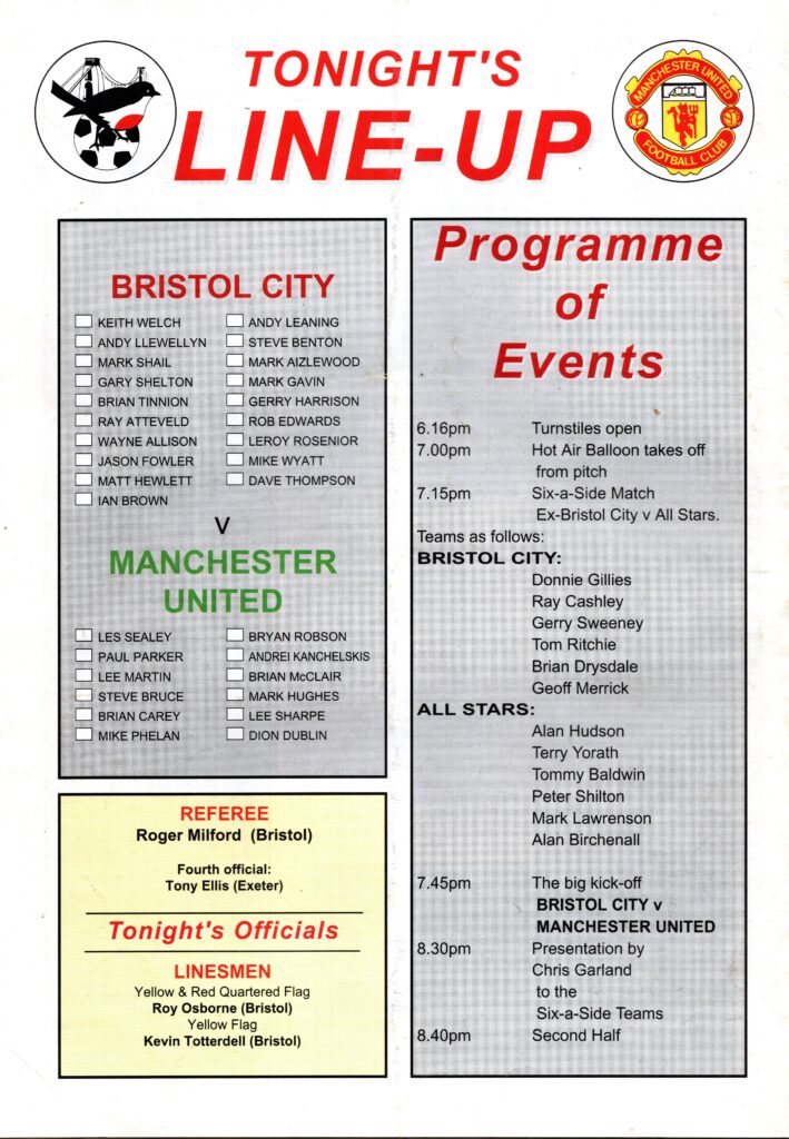 14th May 1993 Bristol City v Manchester United Testimonial Chris Garland 1992-1993 - Image 2