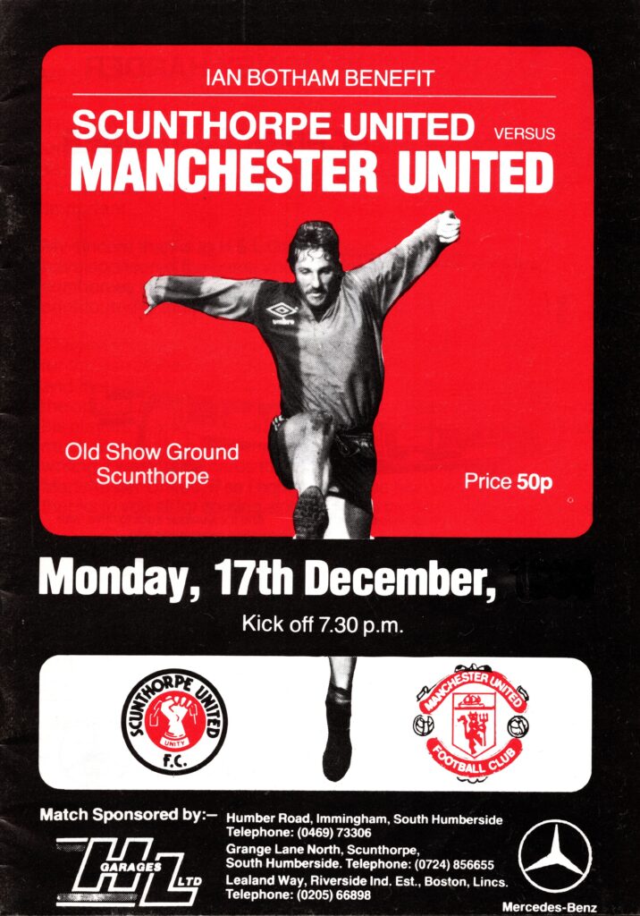 17th December 1984 Scunthorpe United v Manchester United Benefit Game Ian Botham 1984-1985