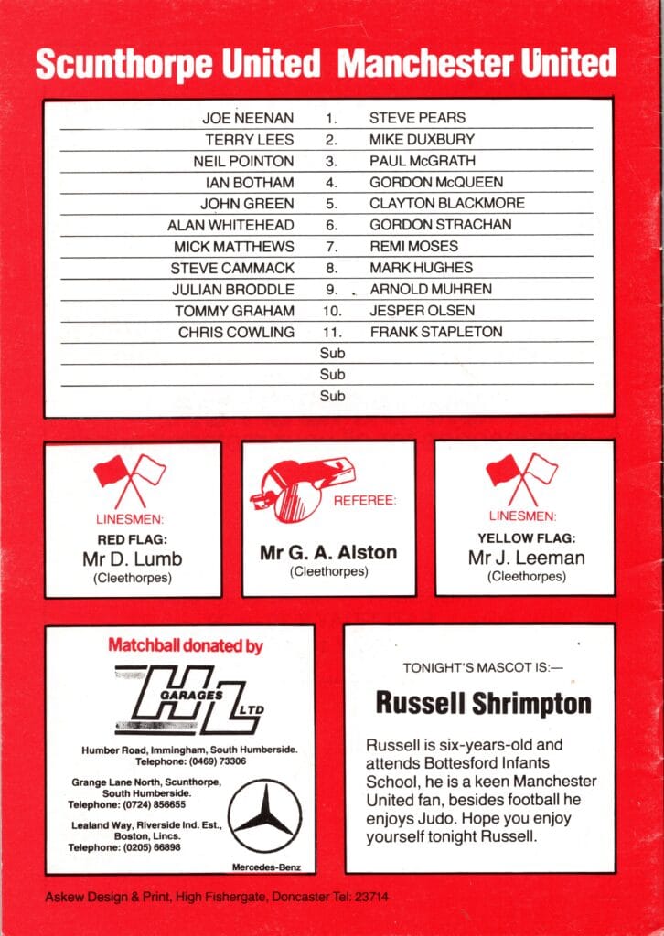 17th December 1984 Scunthorpe United v Manchester United Benefit Game Ian Botham 1984-1985 - Image 2