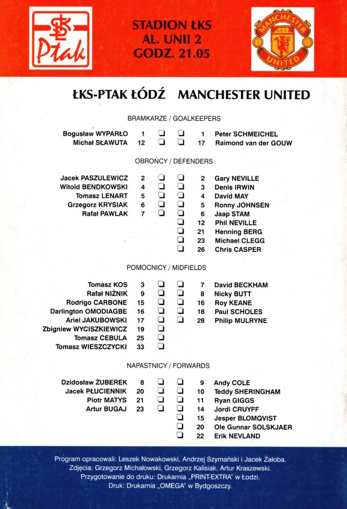 26th August 1998 Lks Lodz v Manchester United Champions League 2nd Qualifying Round - 2nd Leg 1998-1999 - Image 2