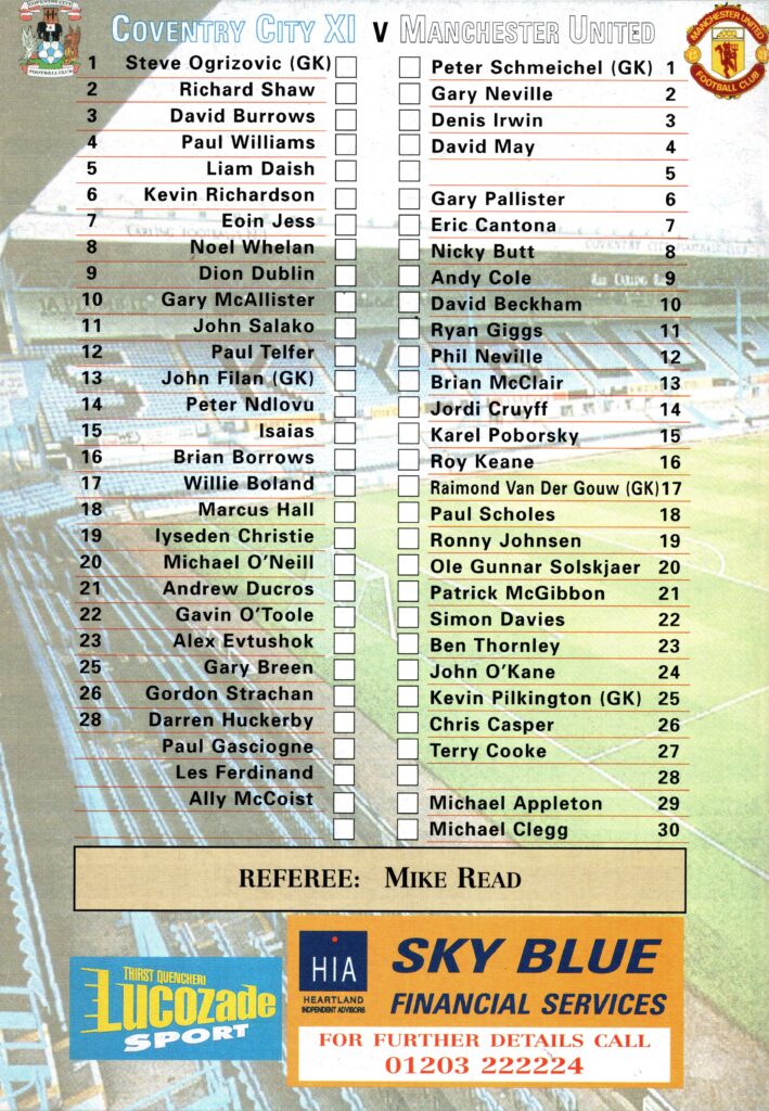 16th May 1997 Coventry City XI v Manchester United Benefit Match David Busst 1996-1997 - Image 2