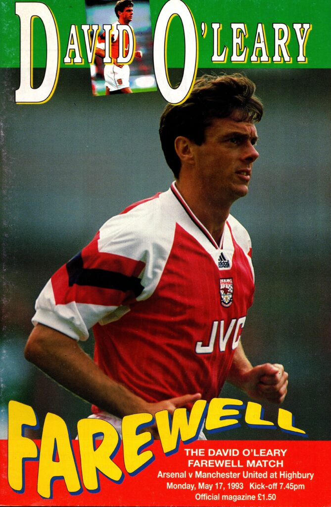 17th May 1993 Arsenal v Manchester United Testimonial David O'Leary 1992-1993