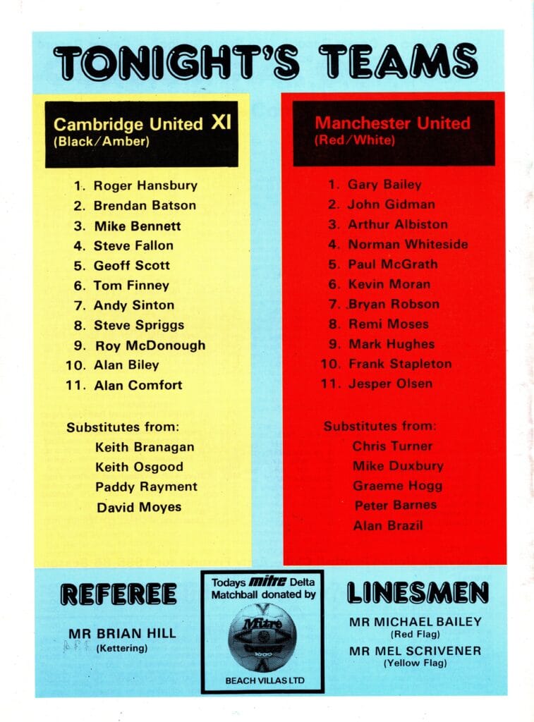 30th July 1985 Cambridge Unted v Manchester United Testimonial Steve Spriggs & Steve Fallon 1985-1986 - Image 2