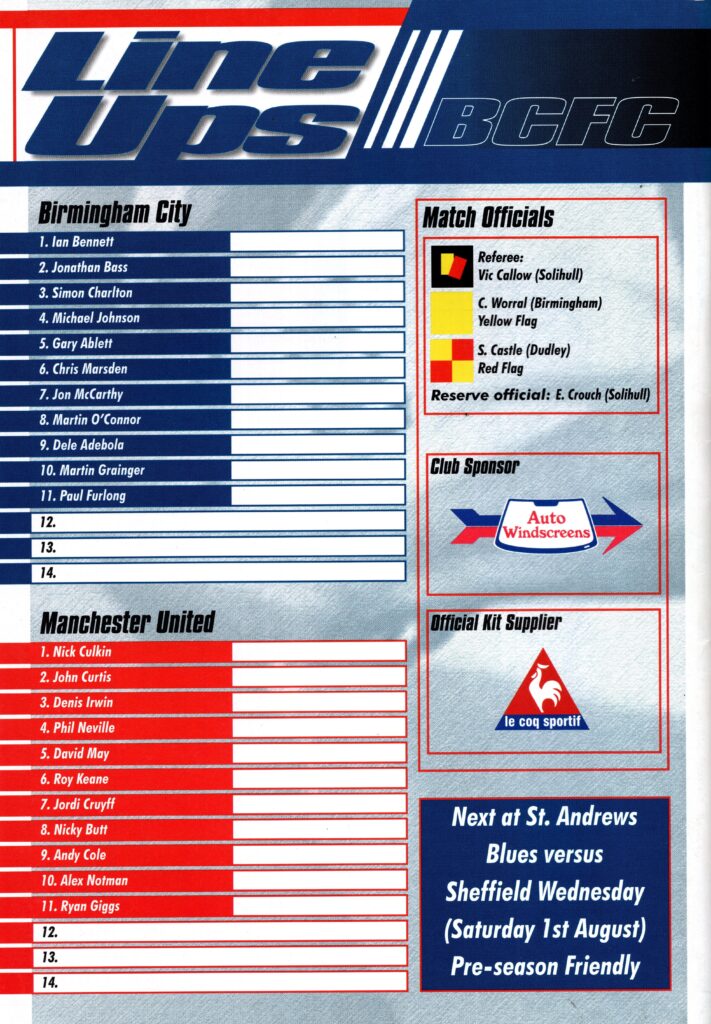 25th July 1998 Birmingham City v Manchester United Friendly Pre Season 1998-1999 - Image 2