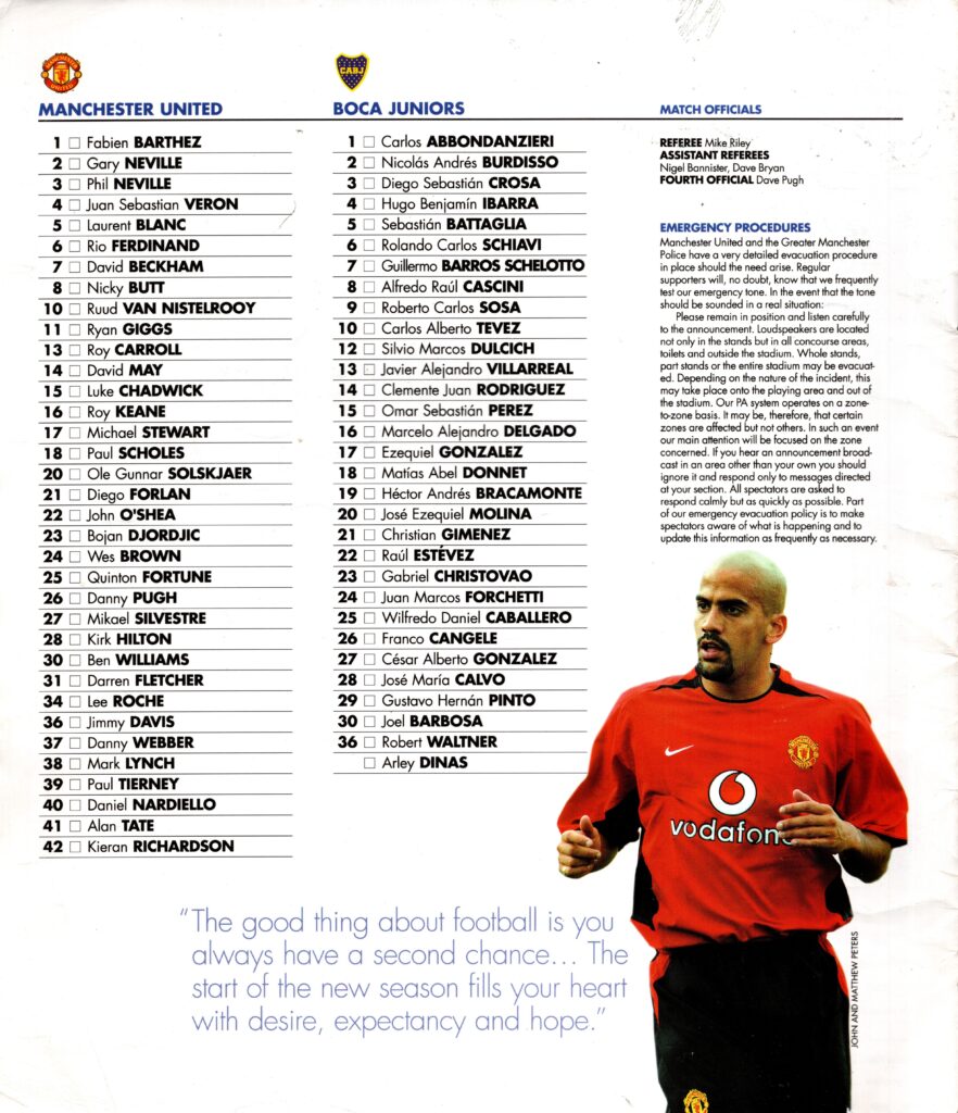 10th August 2002 Manchester United v Boca Juniors Friendly Unicef Benefit 2002-2003 - Image 2