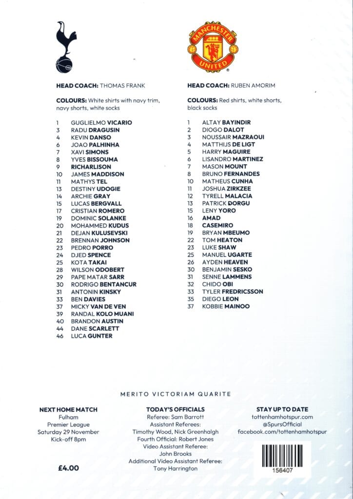 8th November 2025 Tottenham Hotspur v Manchester United Premier League Matchday 11 2025-2026 - Image 2