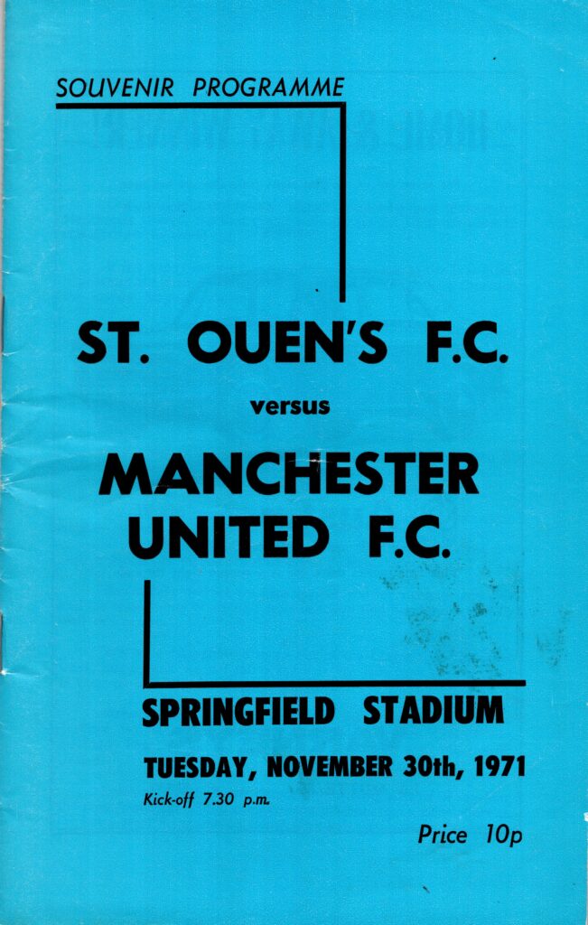 30th November 1971 St Ouens v Manchester United Friendly  1971-1972