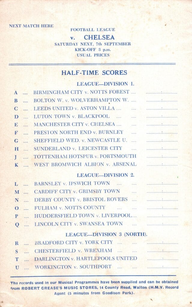 4th September 1957 Everton v Manchester United Division One Matchday 04 1957-1958 - Image 2