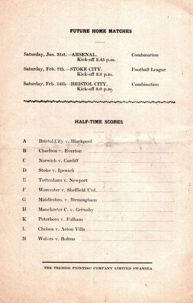 24th January 1959 Swansea Town v Manchester United Friendly  1958-1959 - Image 2