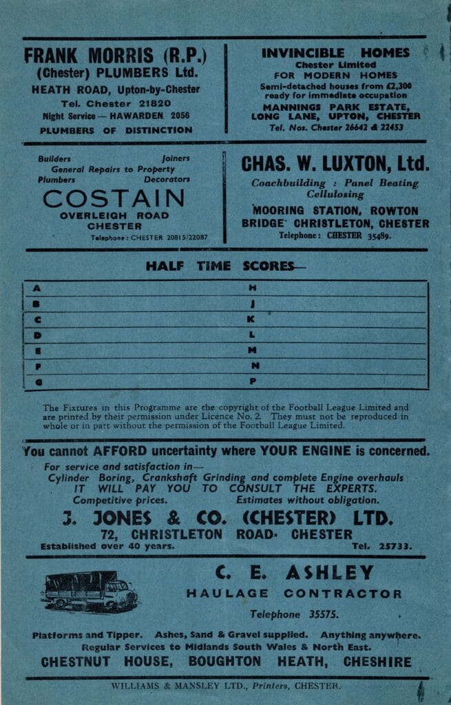 28th November 1962 Chester v Manchester United Lancashire Cup 2nd Round 1962-1963 - Image 2
