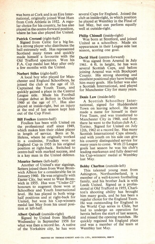 3rd December 1963 Tottenham Hotspur v Manchester United Cup Winners Cup 2nd Round 1st Leg 1963-1964 - Image 2