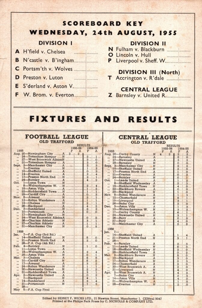 24th August 1955 Manchester United v Tottenham Hotspur Division One Matchday 02 1955-1956 - Image 2