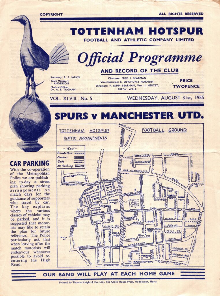 31st August 1955 Tottenham Hotspur v Manchester United Division One Matchday 04 1955-1956