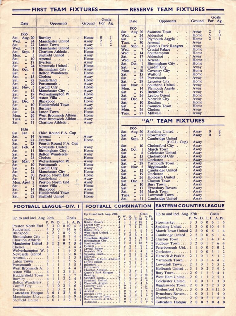 31st August 1955 Tottenham Hotspur v Manchester United Division One Matchday 04 1955-1956 - Image 2