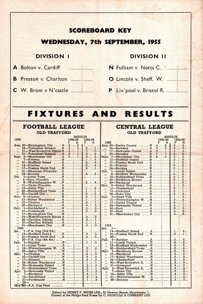 7th September 1955 Manchester United v Everton Division One Matchday 06 1955-1956 - Image 2