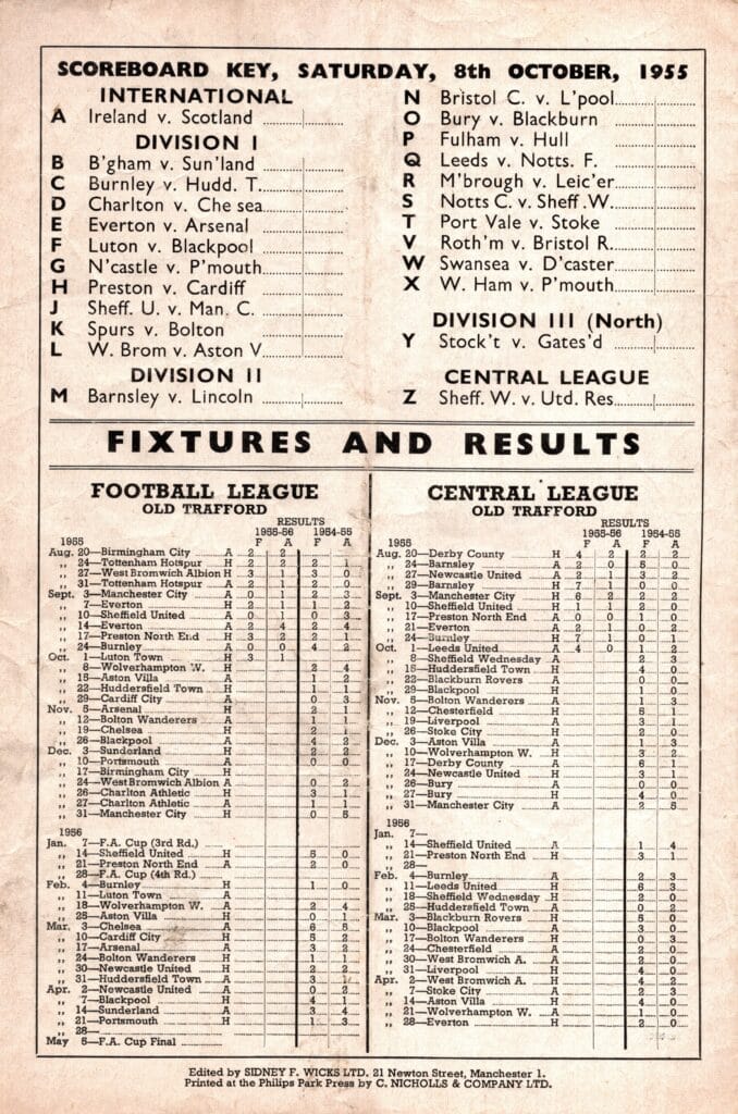 8th October 1955 Manchester United v Wolverhampton Wanderers Division One Matchday 12 1955-1956 - Image 2