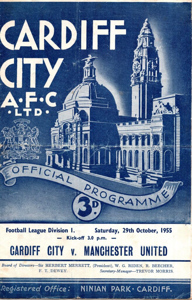 29th October 1955 Cardiff City v Manchester United Division One Matchday 15 1955-1956