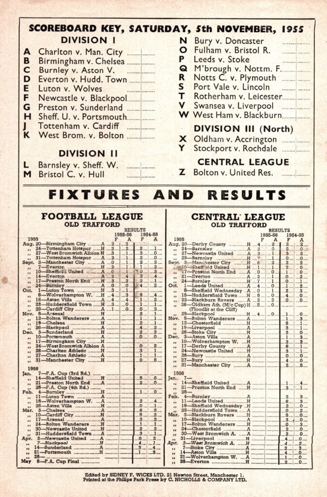 5th November 1955 Manchester United v Arsenal Division One Matchday 16 1955-1956 - Image 2