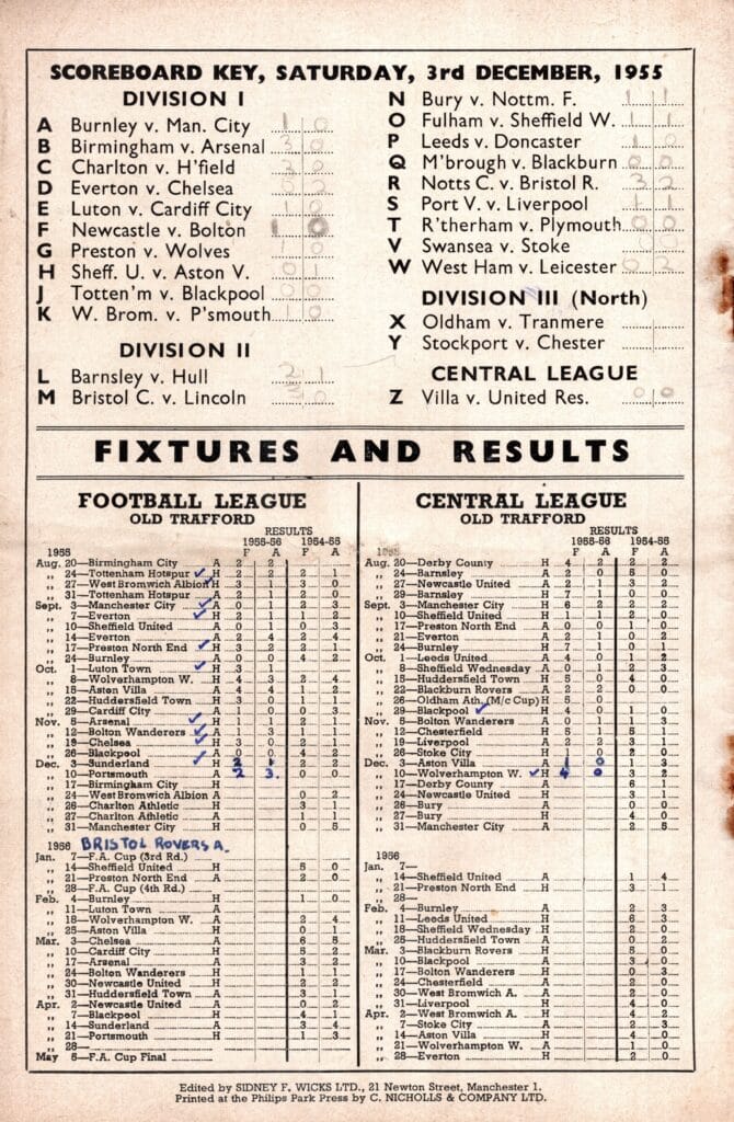 3rd December 1955 Manchester United v Sunderland AFC Division One Matchday 20 1955-1956 - Image 2