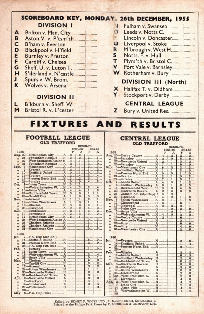 26th December 1955 Manchester United v Charlton Athletic Division One Matchday 24 1955-1956 - Image 2
