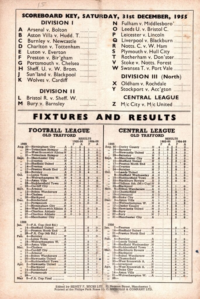 31st December 1955 Manchester United v Manchester City Division One Matchday 26 1955-1956 - Image 2