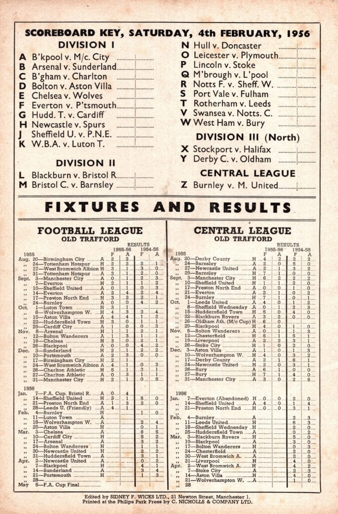 4th February 1956 Manchester United v Burnley Division One Matchday 29 1955-1956 - Image 2