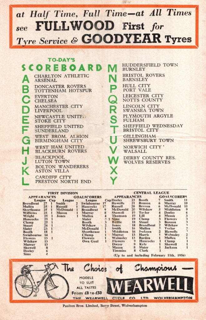 18th February 1956 Wolverhampton Wanderers v Manchester United Division One Matchday 31 1955-1956 - Image 2