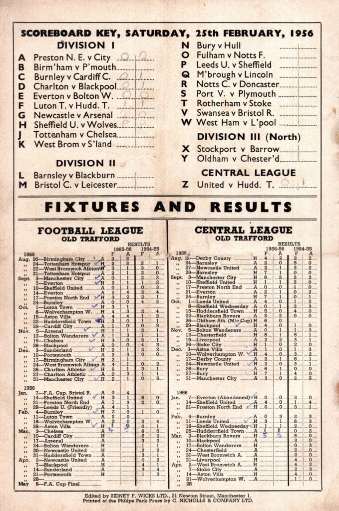 25th February 1956 Manchester United v Aston Villa Division One Matchday 32 1955-1956 - Image 2