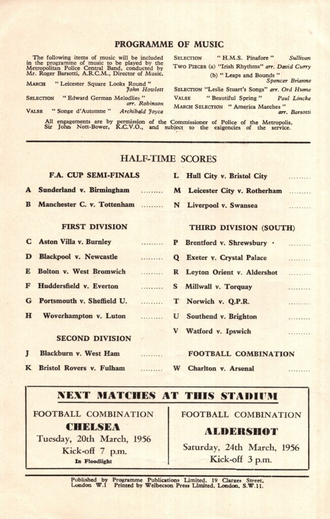 17th March 1956 Arsenal v Manchester United Division One Matchday 35 1955-1956 - Image 2