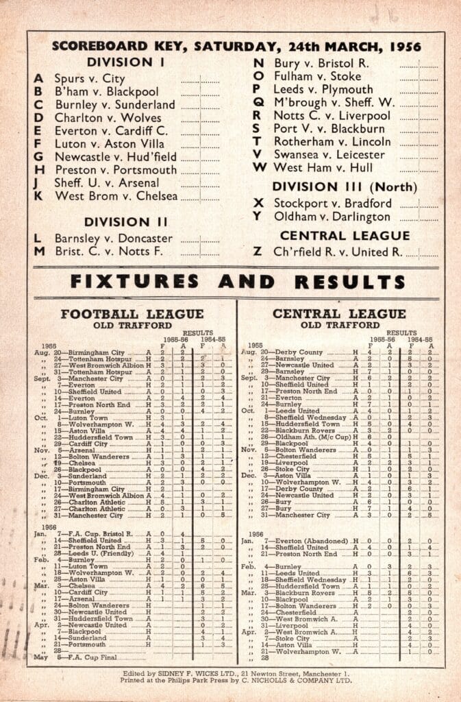 24th March 1956 Manchester United v Bolton Wanderers Division One Matchday 36 1955-1956 - Image 2