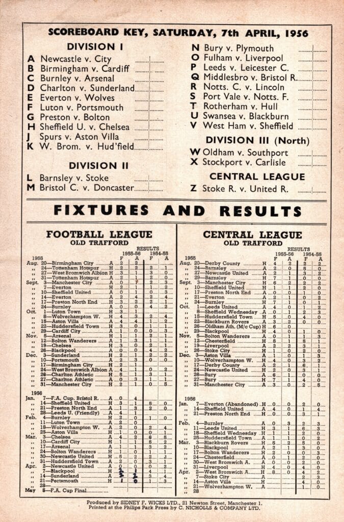 7th April 1956 Manchester United v Blackpool Division One Matchday 40 1955-1956 - Image 2