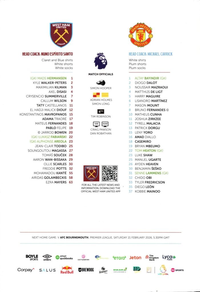 11th February 2026 West Ham United v Manchester United Premier League Matchday 26 2025-2026 - Image 2