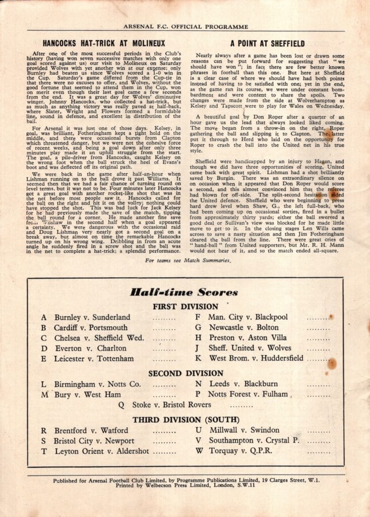 23rd April 1955 Arsenal v Manchester United Division One Matchday 40 1954-1955 - Image 2