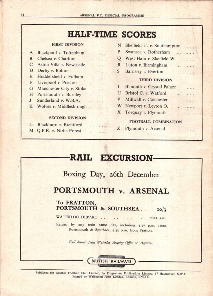 8th December 1951 Arsenal v Manchester United Division One Matchday 21 1951-1952 - Image 2