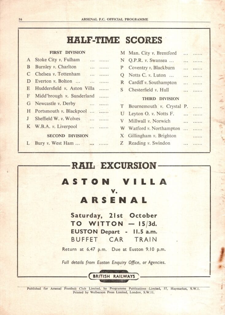14th October 1950 Arsenal v Manchester United Division One Matchday 13 1950-1951 - Image 2