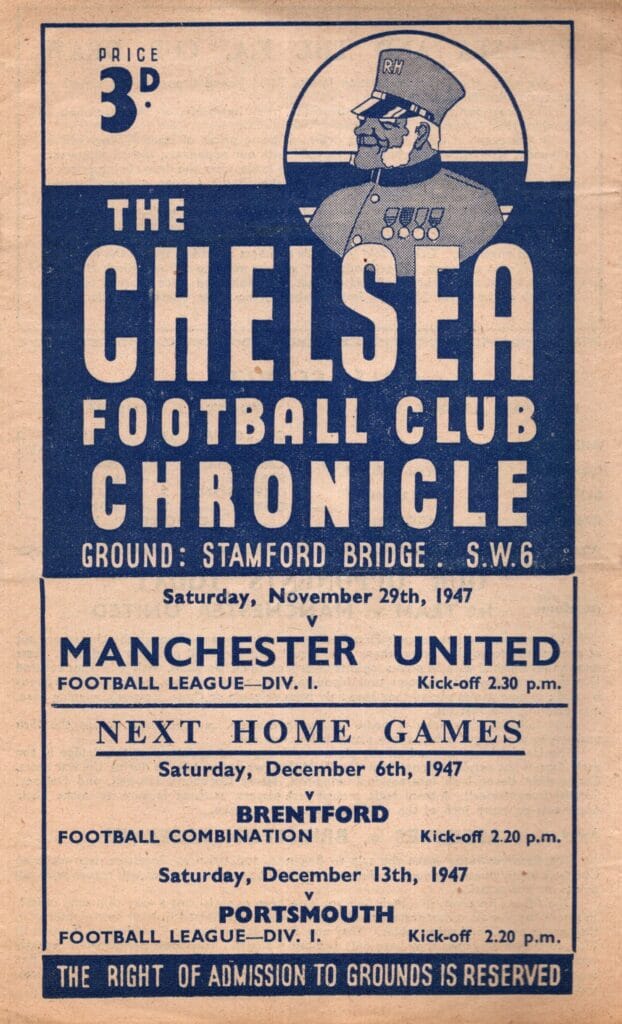 29th November 1947 Chelsea v Manchester United Division One Matchday 18 1947-1948