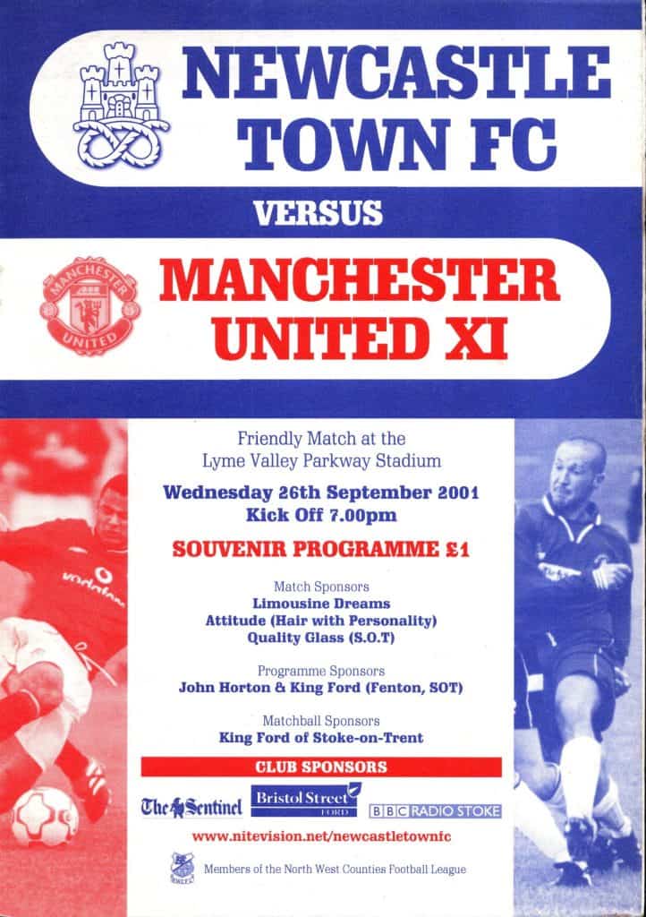 26th September 2001 Newcastle Town FC v Manchester United Friendly Pre-Season 2001-2002