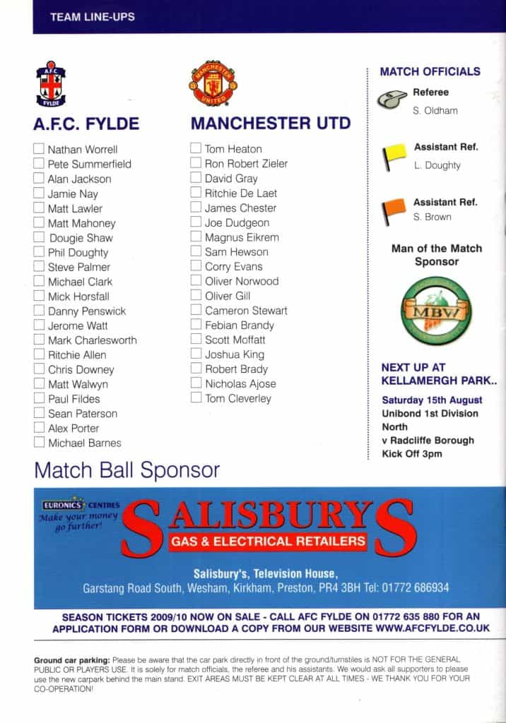 17th July 2009 AFC Fylde v Manchester United Res. Friendly Pre Season 2009-2010 - Image 2