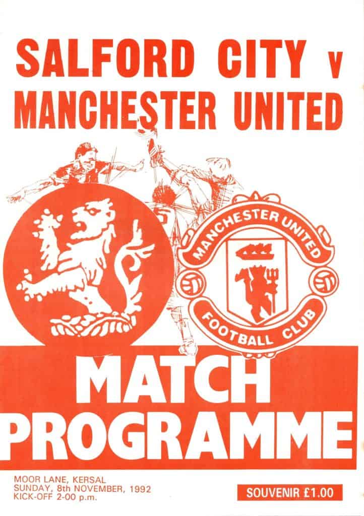 8th November 1992 Salford City v Manchester United Friendly Pre-Season 1992-1993