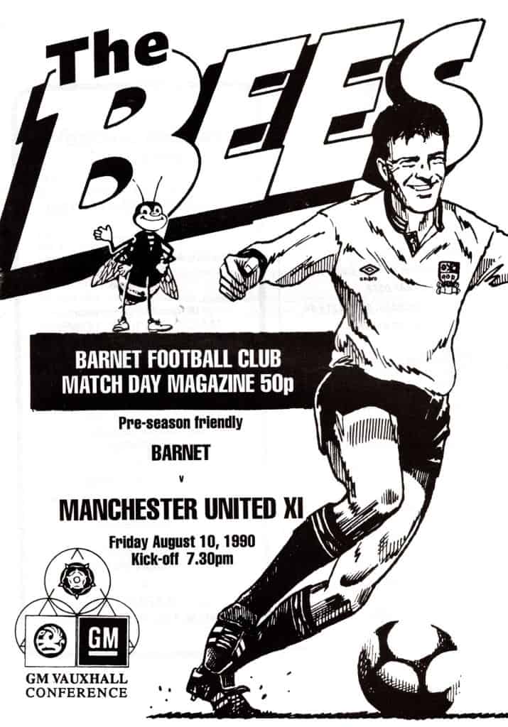 10th August 1990 Barnet v Manchester United Friendly Pre-Season 1990-1991