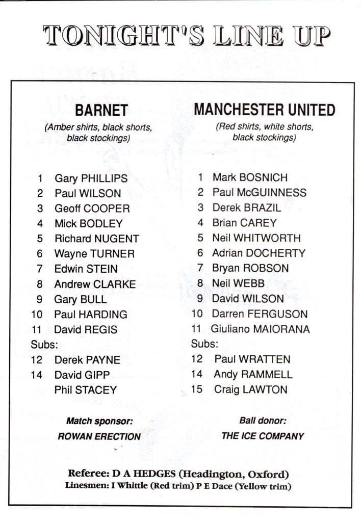 10th August 1990 Barnet v Manchester United Friendly Pre-Season 1990-1991 - Image 2