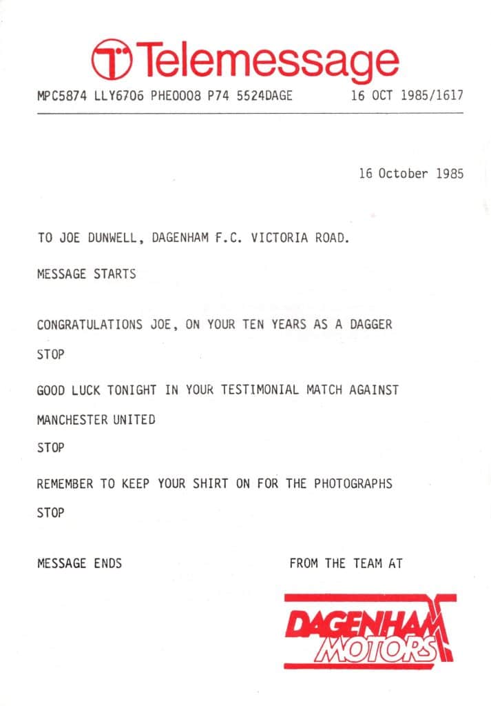 16th October 1985 Dagenham v Manchester United Friendly Pre-Season 1985-1986 - Image 2