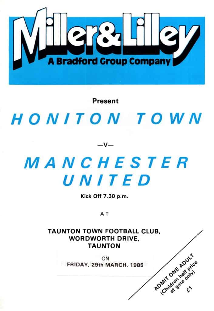 29th March 1985 Honiton Town v Manchester United Friendly Pre-Season 1984-1985