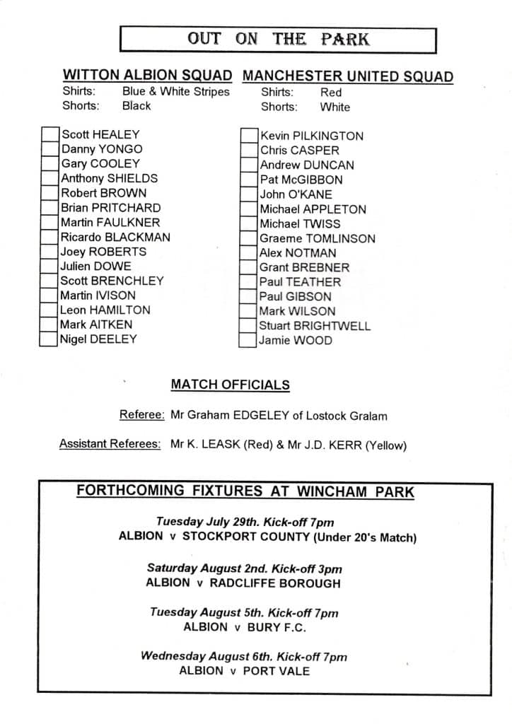 24th July 1997 Witton Albion v Manchester United Friendly Pre-Season 1997-1998 - Image 2