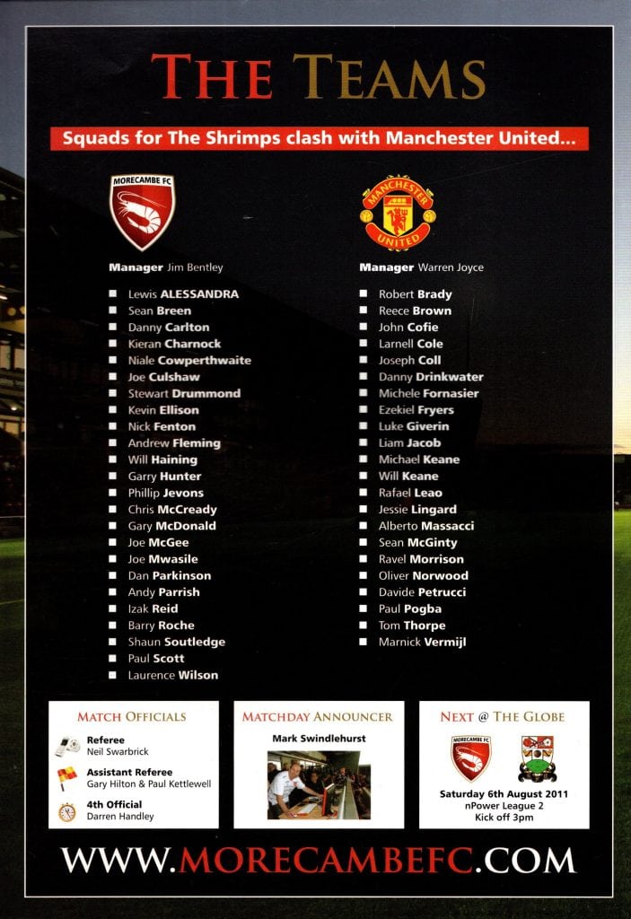 1st August 2011 Morecambe v Manchester United Friendly Pre-Season 2011-2012 - Image 2